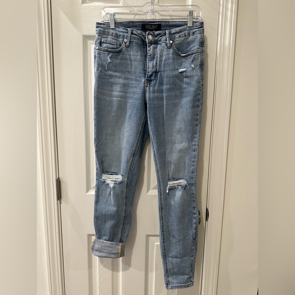 Judy Blue Light Blue Distressed Skinny, Tummy Control Jeans